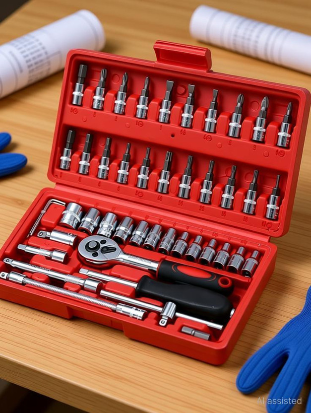 WEMOL 46 in 1 Pcs Tool Kit for Home Use Tools Kit Spanner Set Socket Set Combination Screwdriver Set(Pack of 1)