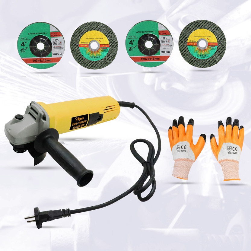 Hillgrove HGCM14M2 Angle Grinder with 2Pcs Metal Cutting,2Pcs Grinding Wheel (100mm) Power & Hand Tool Kit(3 Tools)