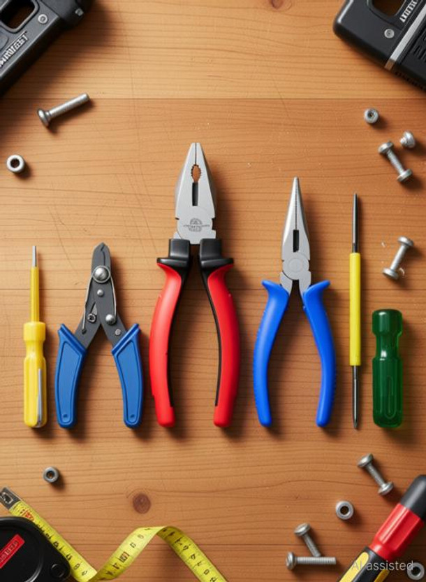 ARQEST 8"inch Plier with 6 Inch Nose Plier Wire Cutter Line Tester 2in1 Screwdriver Hand Tool Kit(5 Tools)
