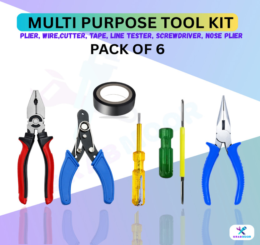 GrabMoor plier, tools, cutting plier, electrical tools, pliers, plash tools, Hand Tool Kit(6 Tools)