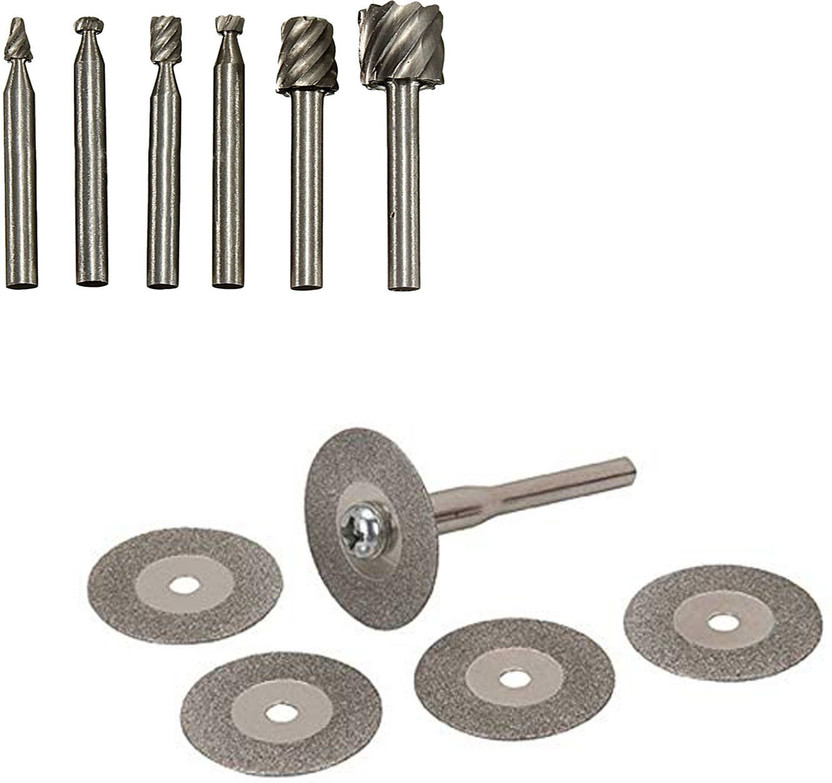 Digital Craft 6Pc HSS Rotary Burs Set & 5Pc Diamond Cutting Disc Power & Hand Tool Kit(3 Tools)