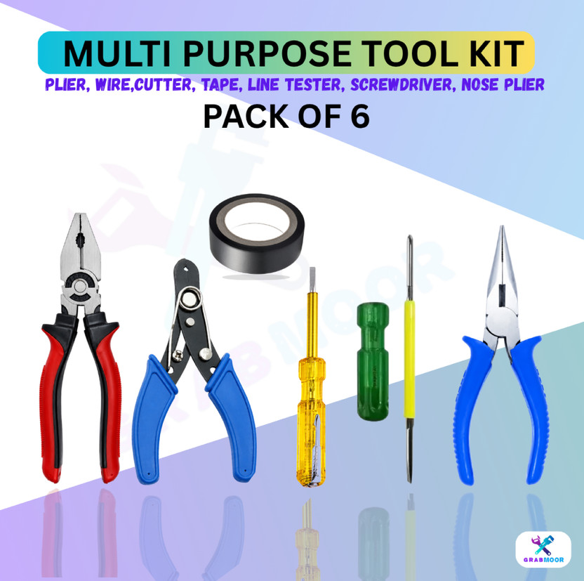 GrabMoor plier, tools, cutting plier, electrical tools, pliers, plash tools, Hand Tool Kit(6 Tools)