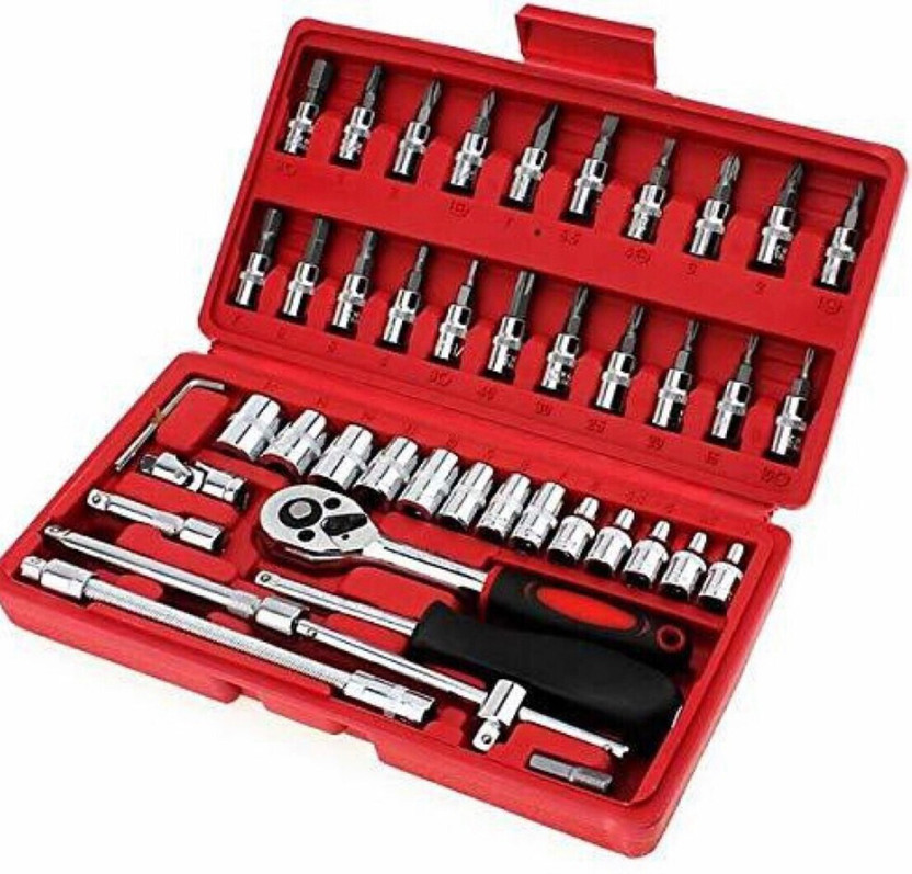 ACLIX 46 in 1 Pcs Tool Kit & Screwdriver and Socket Set Multi Purpose Combination Tool Case Precision Socket Set Hand Tool Kit(46 Tools)