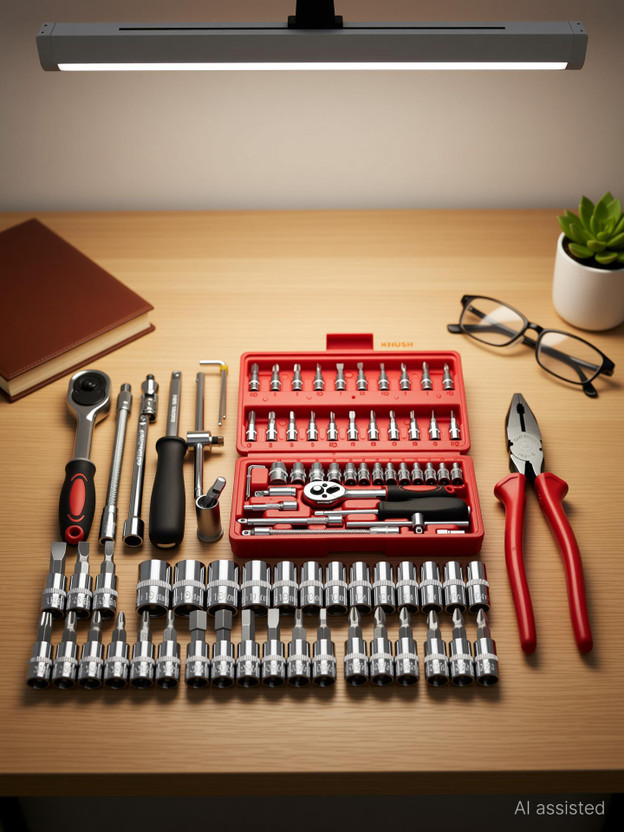 HENGLOBE 46-in-1 Socket Set ulti Purpose Tool Kit w/ Wrench & Precision Sockets Hand Tool Kit(46 Tools)