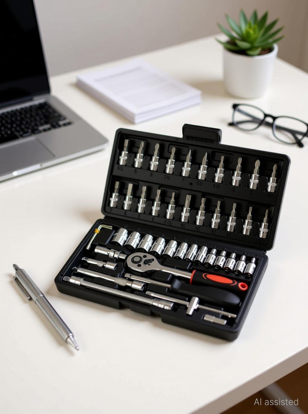 Xyntac High Quality 46pcs 1/4-Inch Socket Set Tool Ratchet Wrench tool KitC Hand Tool Kit(46 Tools)