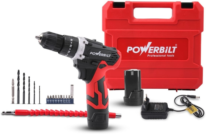 POWER BILT MPT PBT-CL-CD12ES CORDLESS IMPACT DRILL 12V LI-ION BATTERY & CHARGER,1400 RPM Power & Hand Tool Kit(17 Tools)