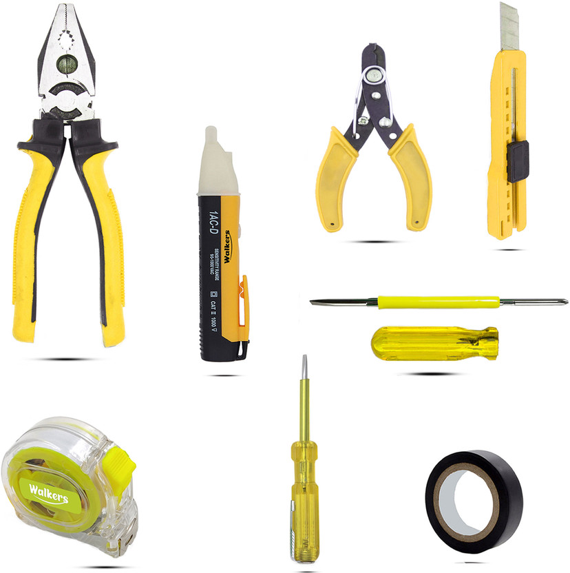 Walkers WKCB97M1 8Pcs Useful Hands Tools Plier+Line Tester+Wire Cutter+Voltage Tester Hand Tool Kit(8 Tools)
