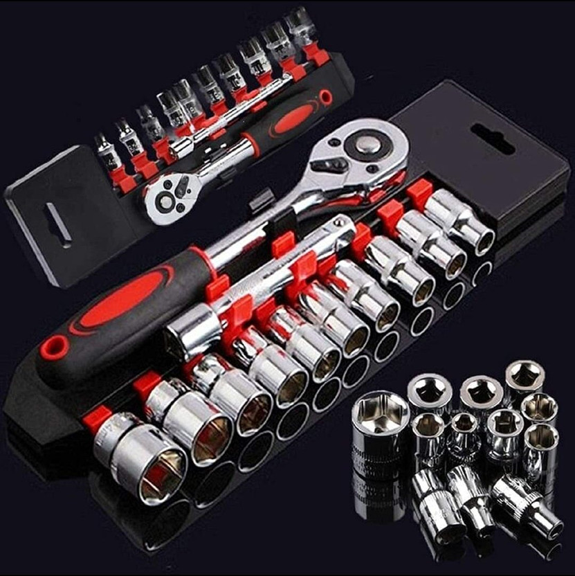 Flemigo Heavy 12Pc CRV Quick Release Reversible Wrench Tools 1/2inch Ratchet Socket Set Socket Set(Pack of 1)