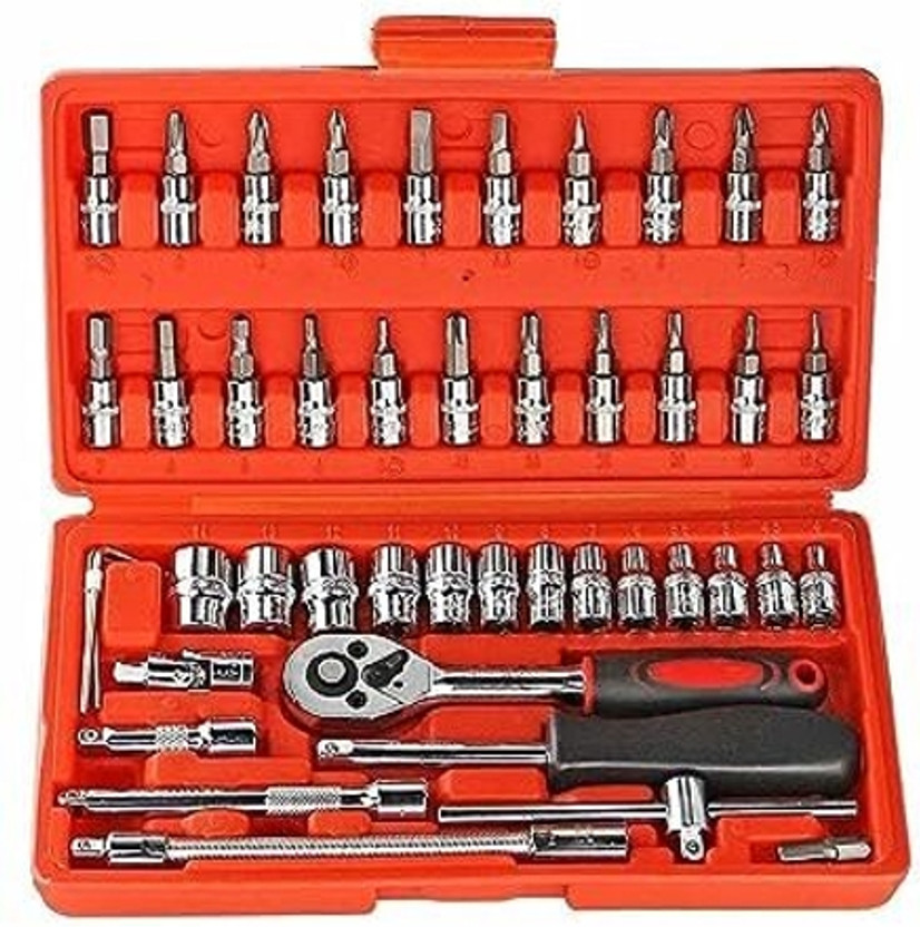 Dwiti Enterprise HighQuality46pcsToolRatchetTorqueWrenchComboToolsKitCarRepairToolsSetSocketset Power & Hand Tool Kit(46 Tools)