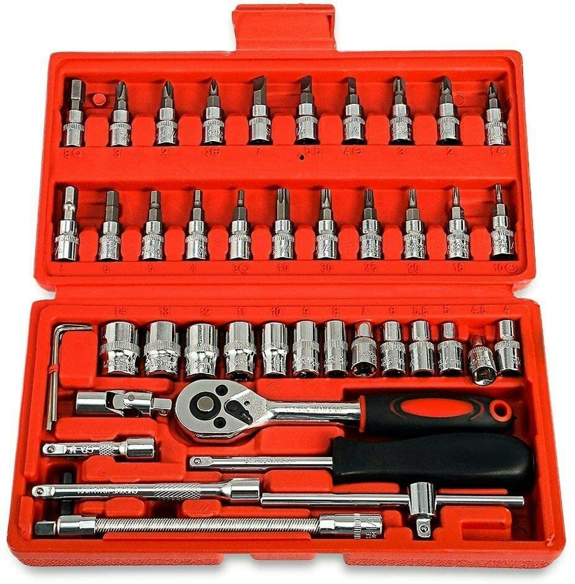 saysha 46pcs 1/4 Inch Socket Ratchet Wrench Combination Tools Kit For Repairing Socket Set(Pack of 1)