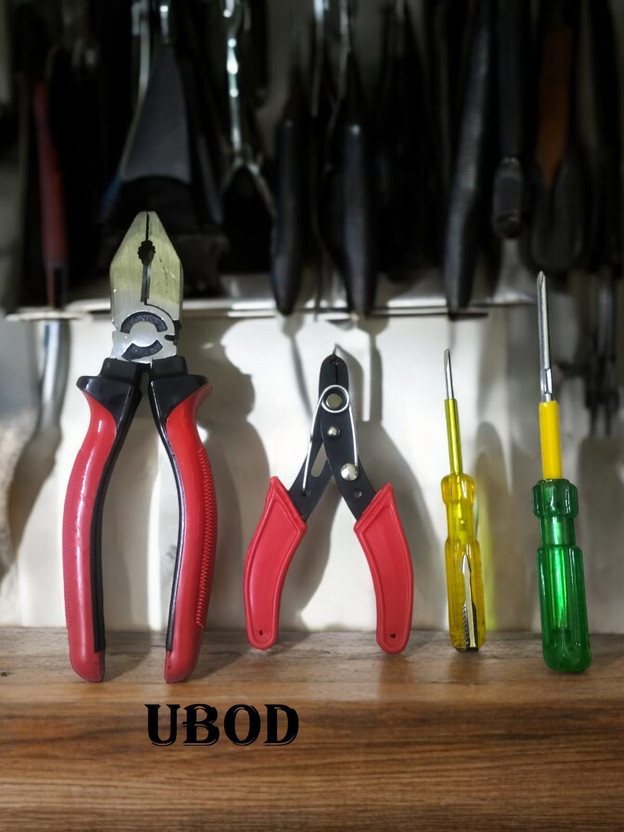 Ubod 2 in 1 Screwdriver with 8"inch Lineman Pilash Plier, Wire Cutter and Line Tester Power & Hand Tool Kit(4 Tools)