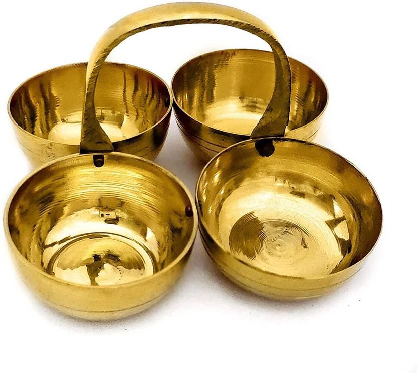 FS Brass Brass Puja Chowmukh/Chopala Bowl Stand for Haldi, Kumkum, Rice