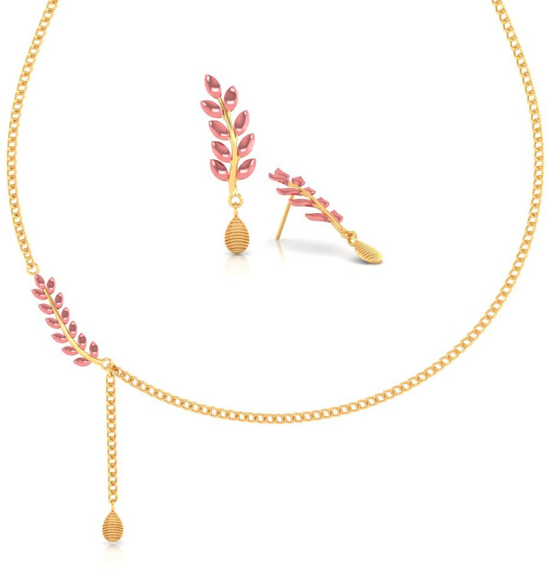 PC Chandra Jewellers Yellow Gold Safety Pin Design and Drop Dangle 22kt NA Earring & Necklace Set
