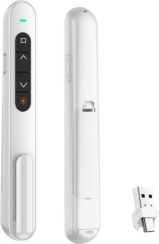 RTS USB/Type-C2 in 1 Laser Pointer|Wireless Presenter for Presentation|Slide Changer Laser Pointer Presenter(White)