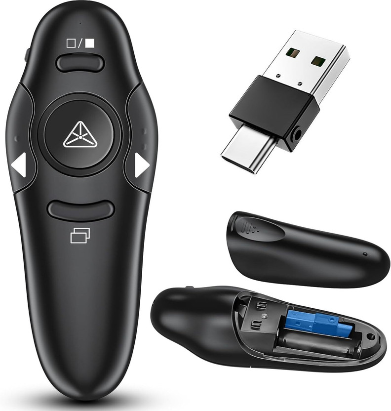 RTS RTS USB & Type-C 2-in-1 Wireless Presentation Clicker with Laser Pointer USB Type-C Wireless Presenter Presenter(Black) - Flipkart Deal