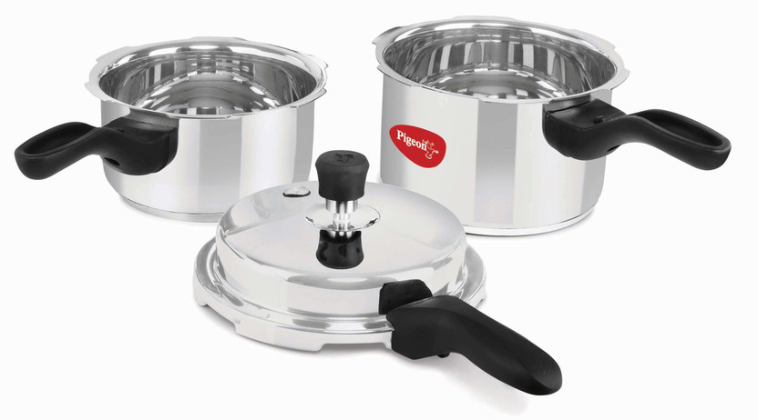Pigeon Mini Combo and 2 L, 3 L Outer Lid Induction Bottom Pressure Cooker(Stainless Steel)