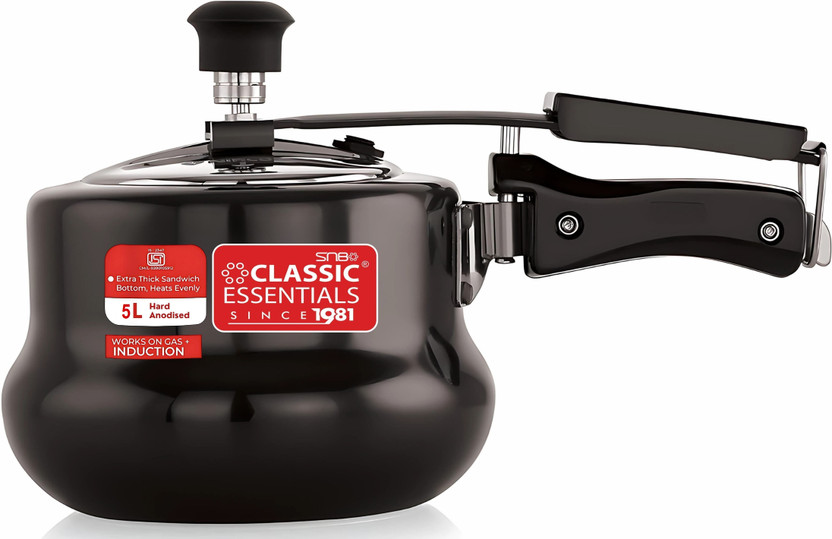 Classic Essentials Hard Anodised Handi Shape Cooker | ISI Certified Inner Lid HA Pressure Cooker 5 L Inner Lid Induction Bottom Pressure Cooker(Aluminium)