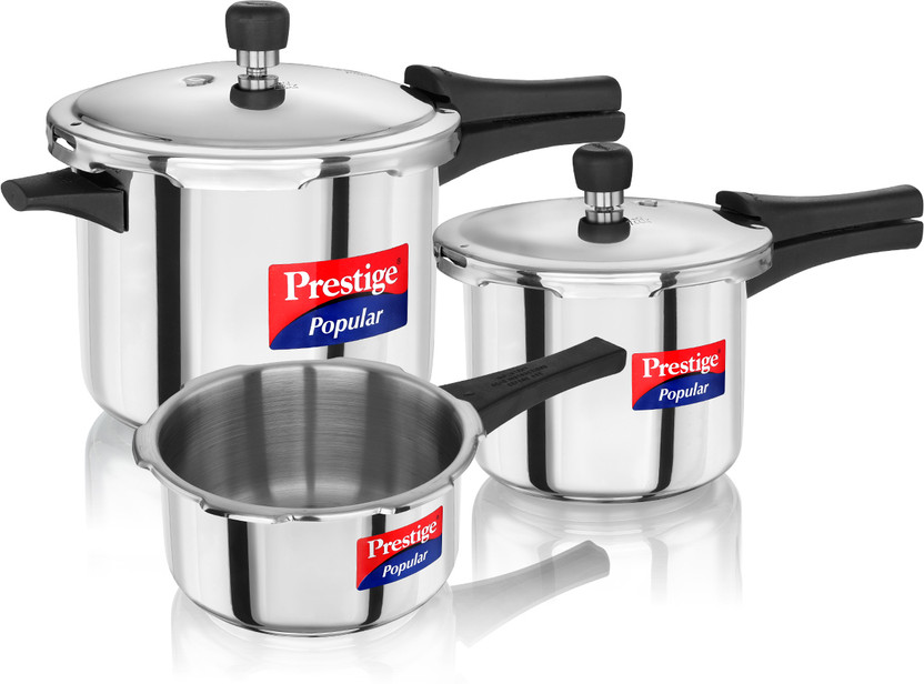 Prestige Popular Combination Pack 5 L, 3 L, 2 L Outer Lid Induction Bottom Pressure Cooker(Stainless Steel)