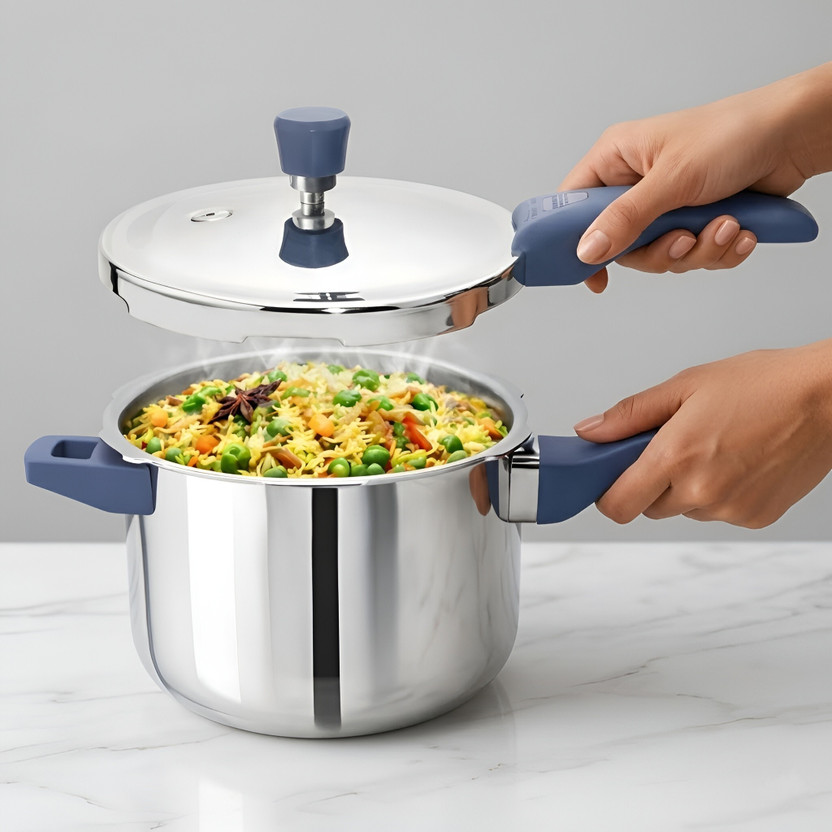 Allo Allo Triply Stainless Steel Pressure Cooker | ISI Certified, Naturally Non-Stick 5 L Outer Lid Induction Bottom Pressure Cooker(Stainless Steel) - Flipkart Deal