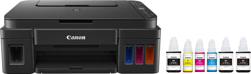 Canon PIXMA Mega Efficient G3012 Multi-function WiFi Color Ink Tank Printer (Color Page Cost: 0.21 Rs. | Black Page Cost: 0.09 Rs. | Borderless Printing) with 2 additional Black Ink Bottles(6 Ink Bottles Included)