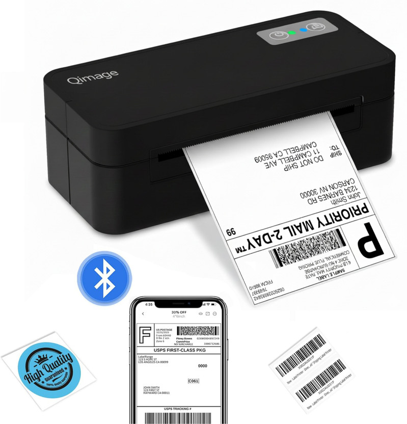 Q-IMAGE 4 Inch Bluetooth Label Printer for E-commerce Shipping Label, Barcode Label Multi-function Monochrome Label Printer(Label Roll)