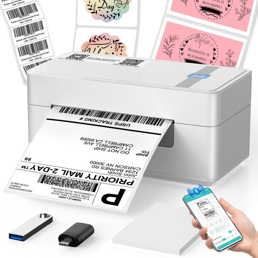 HiRobot 2054N Bluetooth Thermal Label Printer 4X6" | Wireless Barcode Shipping Label Single Function Monochrome Label Printer(Label Roll)