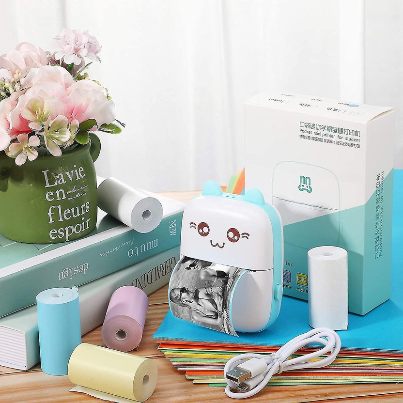 4uonly SMALL Size Mini Printer with Paper Output for Photo qwe22 Multi-function Monochrome Label Printer(Label Roll)