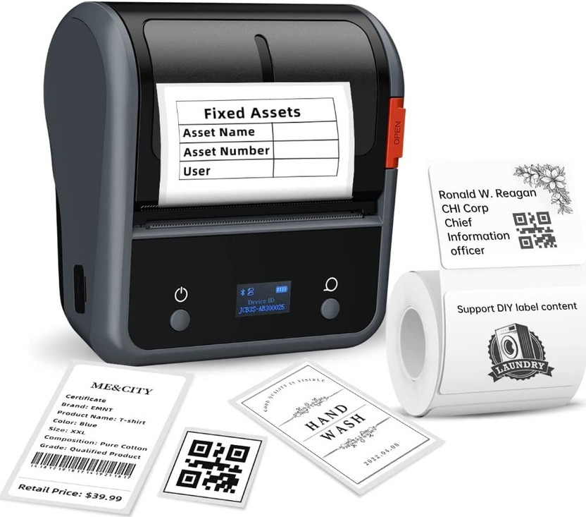 Orlov B3S Bluetooth Thermal Label Printer Inkless 3-Inch Barcode QR Printer Multi-function Monochrome Inkjet Printer(Label Roll)
