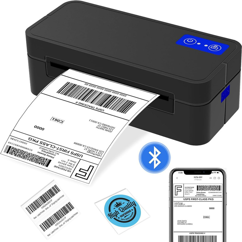OnlyU Bluetooth Thermal Printer 4x6" Barcode Shipping Label Printer| Multi-function Monochrome Thermal Transfer Printer(Label Roll)