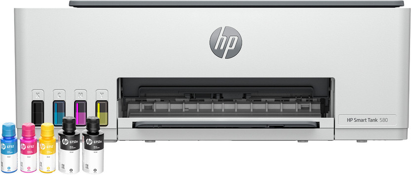 HP Ink tank 580 All-in-One Multi-function WiFi Color Ink Tank Printer (Color Page Cost: 0.2 Rs. | Black Page Cost: 0.1 Rs. | Borderless Printing) Print, Copy & Scan, Up to 12 IPM Mono / 5 IPM Color, Yield: Up to 8,000 Black / 6,000 Color Pages, 1 Extra Black Ink Bottle(6 Ink Bottles Included)