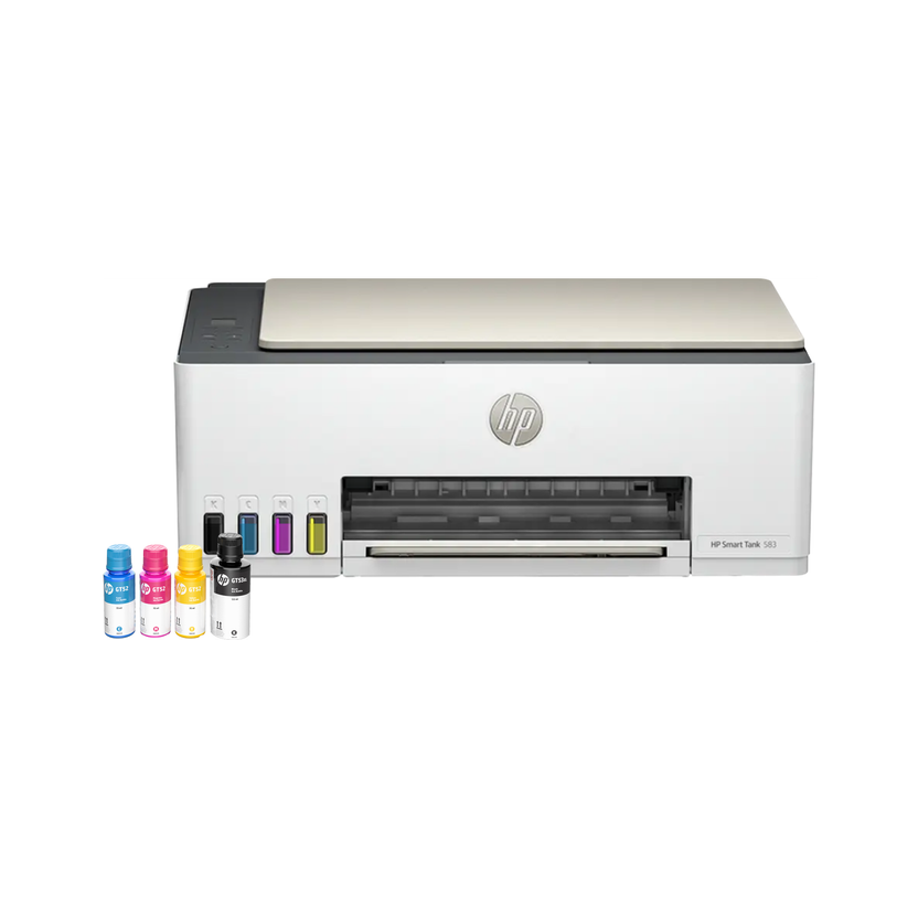 HP Smart Tank All in One 523 Multi-function WiFi Color Ink Tank Printer (Color Page Cost: 0.25 Rs. | Black Page Cost: 0.12 Rs. | Borderless Printing) Print, Copy & Scan, Up to 12 IPM Mono / 5 PPM Color, Yield: Up to 4,000 Black / 6,000 Color Pages(4 Ink Bottles Included)