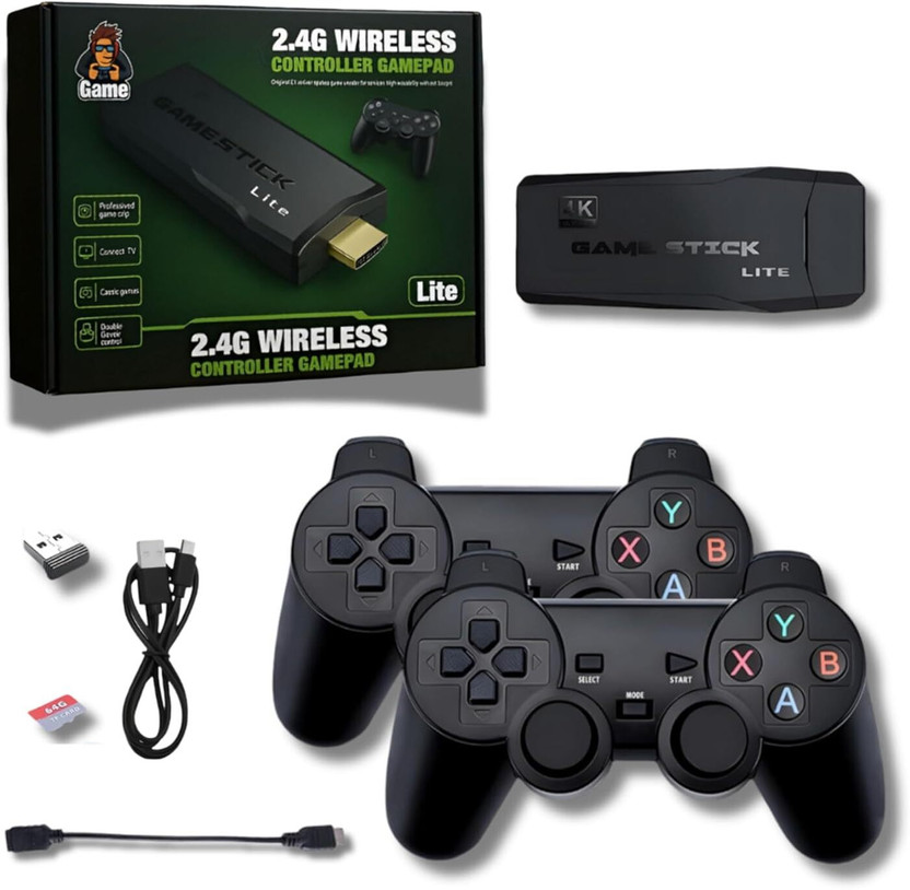 GameXtra Retro Wireless Game Stick 1080P Plug & Play TV Console with 2 Controllers 2.4 GHz AM2+ 2 Core Processor Designed for Server(Black)