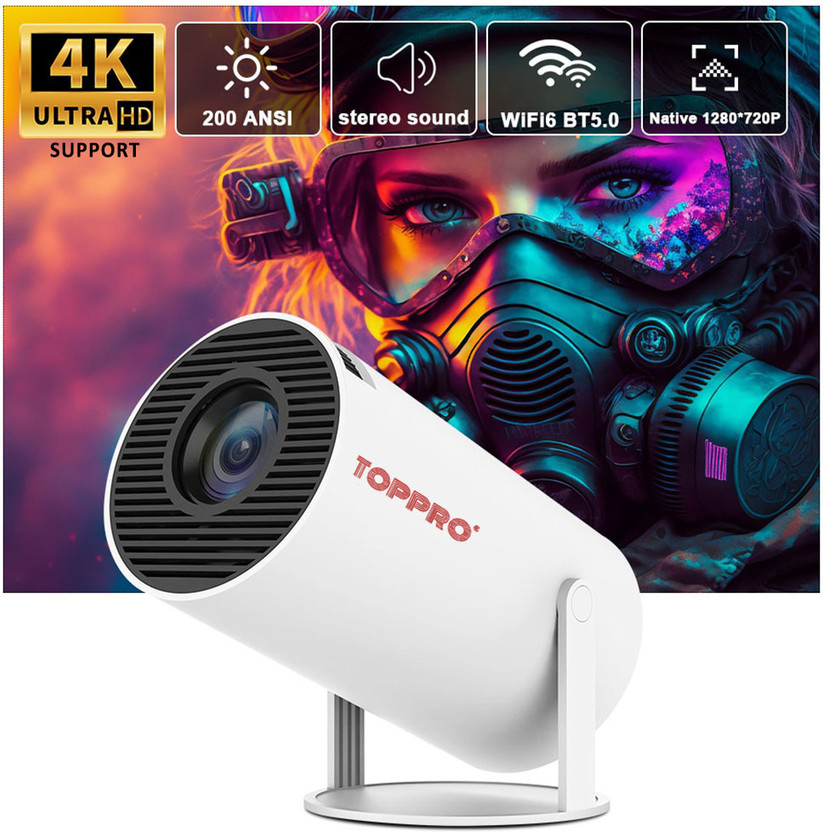TOPPRO HY300 PRO+ 4K Support Native HD Android 11 WiFi 6/BT 5.0 Freestyle Auto Keystone (4500 lm / 1 Speaker / Wireless / Remote Controller) Portable Projector(White)