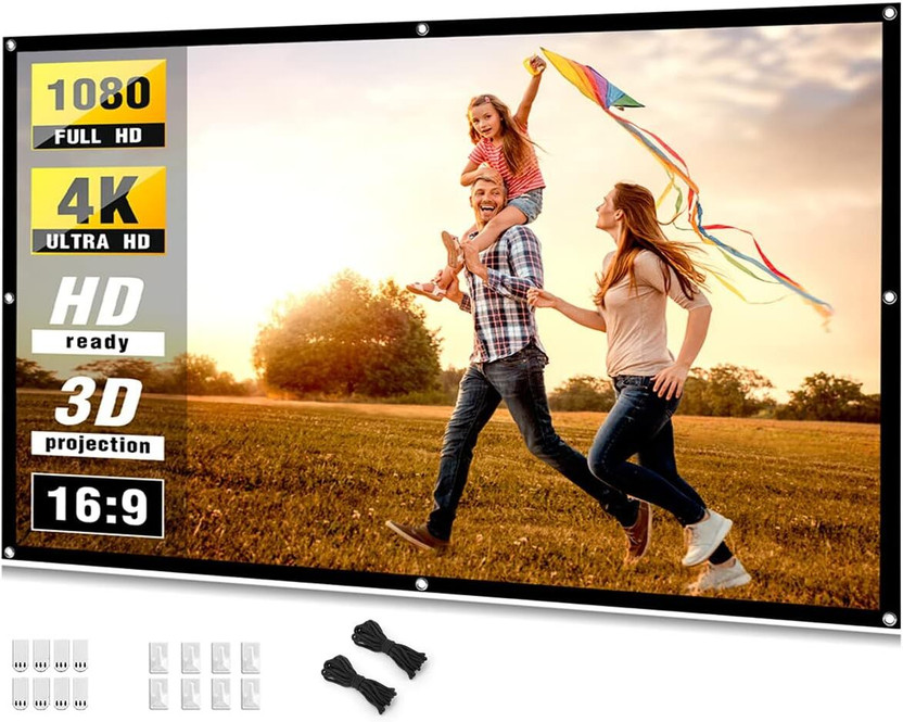 ZIOZY 84-inch Projector Screen 16:9 Hanging Projection Movie Washable Fold-able Eyelet Projector Screen (Width 186 cm x 105 cm Height)