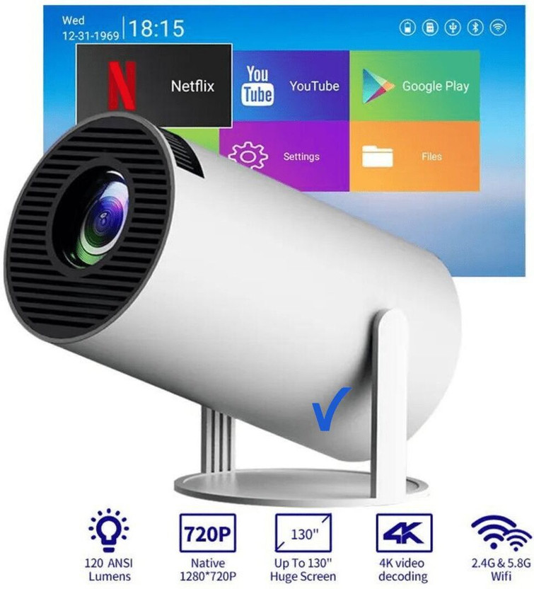 Amit HY300 Portable Projector Android (200 lm / 2 Speaker / Wireless / Remote Controller) Portable Projector(White)