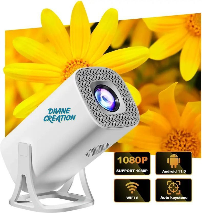 Divine creation S40 UltraView Android Smart LED I 4K Projector I Portable Cinema Projector B147 (5000 lm / 1 Speaker / Wireless / Remote Controller) Portable Projector(White)