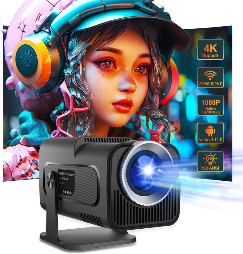 AVOIHS HD Mini Portable Projector for Home Cinema Smartphone Compatible Movie Projector (4500 lm / 1 Speaker / Wireless / Remote Controller) Portable Projector(Black)
