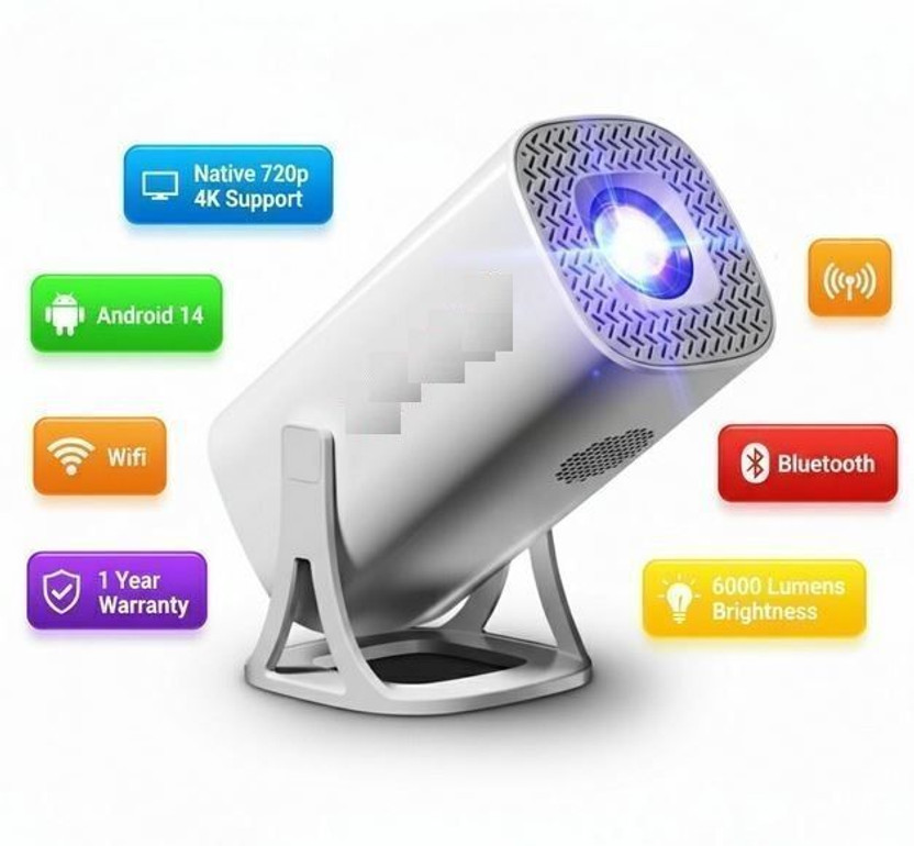 Nexscan S40 4K Support Native HD Smart Android 14 |6000 Lumens|Wifi |BT | Auto Keystone (6000 lm / 1 Speaker / Wireless / Remote Controller) Portable Projector(White)
