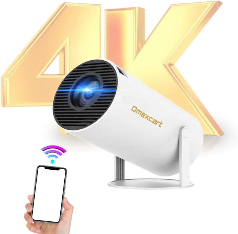 Omexcart 4K Android 12 Dual Band WiFi6G (260 ANSI) Netflix Prime YouTube Auto Keystone (4000 lm / 1 Speaker / Wireless / Remote Controller) Portable Projector(White)