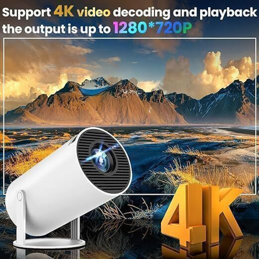 Steepify Smart Mini Projector | Native 720P HD Projector | 4K Supported (4500 lm / 1 Speaker / Wireless / Remote Controller) Portable Projector(White)