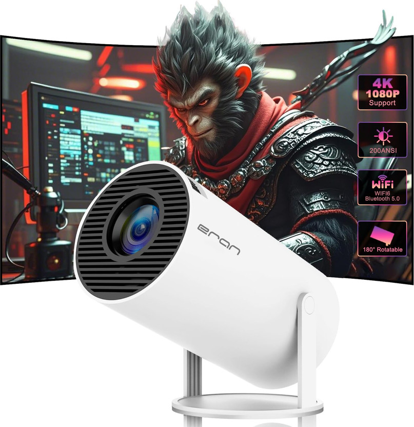 Nexila Portable Smart Mini Projector Android 13 WiFi Bluetooth 1080P Speaker & Remote (2000 lm / 1 Speaker / Remote Controller) Portable Projector(White)