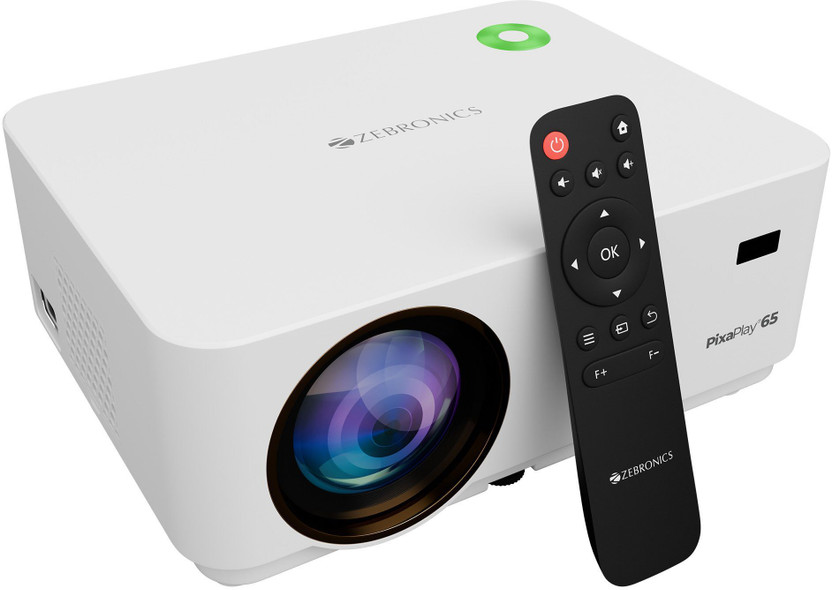 ZEBRONICS Zeb-Pixaplay 65 (ZEB-QLP 3) (10000 lm) Portable 1080p Native with 4K Support, 200-inch Screen Size, Electronic Focus, Built-in Speaker, Bluetooth, HDMI, USB, WIFI, AUX, Android Projector(White)