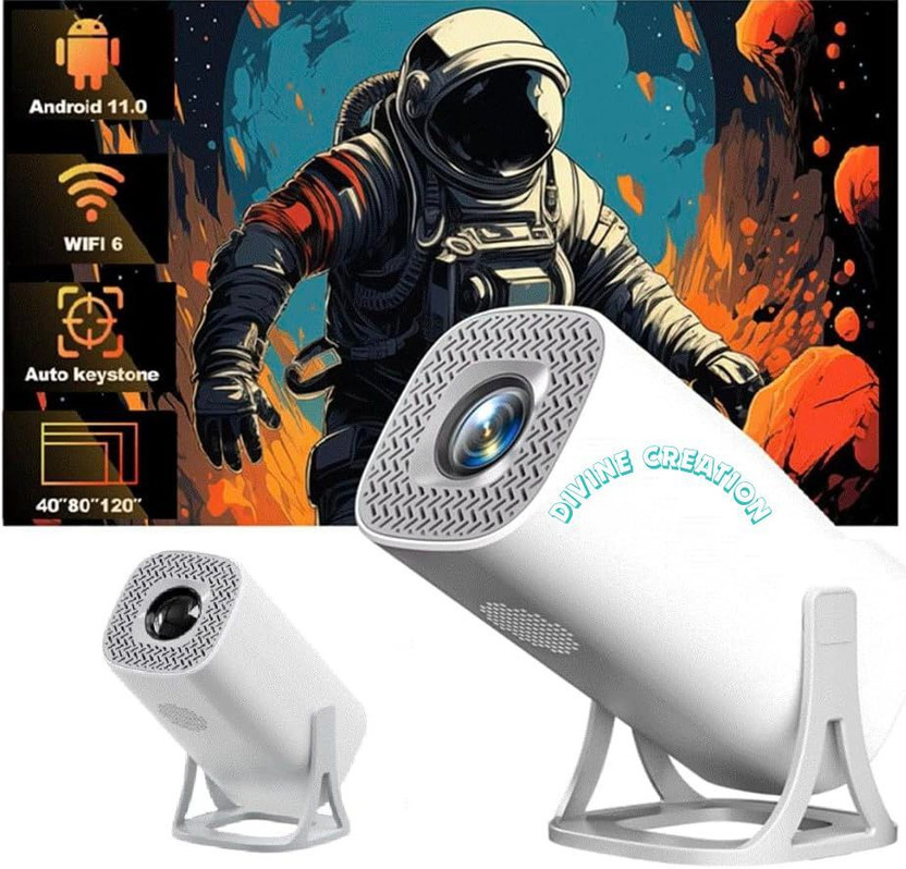 Divine creation S40 UltraView Android Smart LED I 4K Projector I Portable Cinema Projector B285 (5000 lm / 1 Speaker / Wireless / Remote Controller) Portable Projector(White)