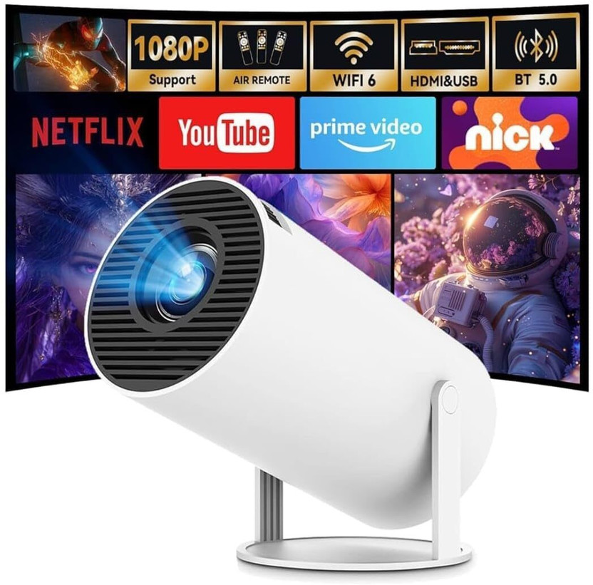 RISHRA Portable LED Mini Projector | 3300 Lumen Brightness for Movies, Games (4500 lm) Portable Projector(White)