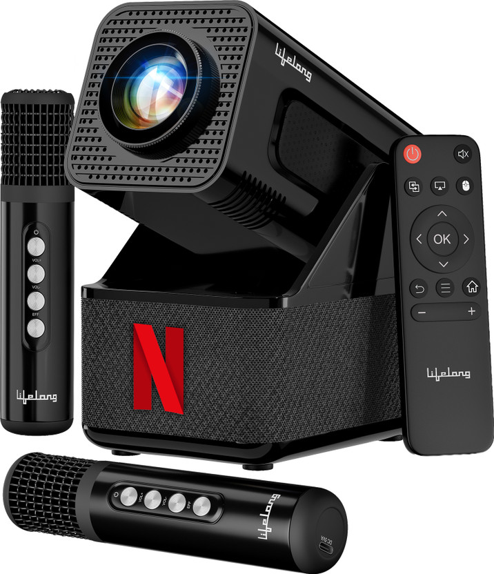 Lifelong Lifelong ROAR Projector with 2 Mics, 20W Speakers, 1080P & 4K Support, 4000 Lumens & OTT (4500 lm / 1 Speaker / Wireless / Remote Controller) Portable Projector(Black) - Flipkart Deal