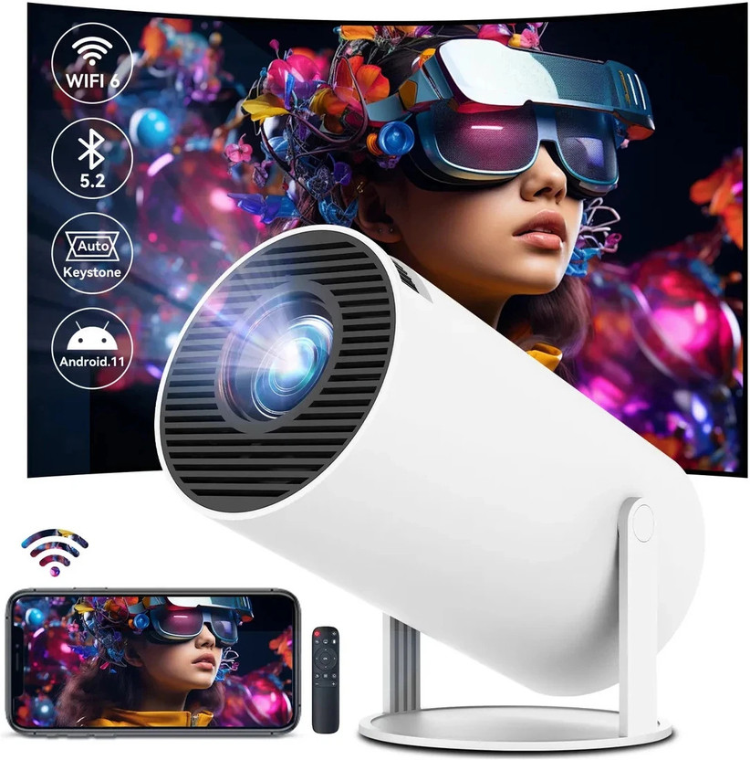 Prizmos HY300 4K Pro Portable Projector Android 11 HD 1GB+8GB WiFi Bluetooth 5.0 (5000 lm / 1 Speaker / Wireless / Remote Controller) Portable Projector(Arctic)