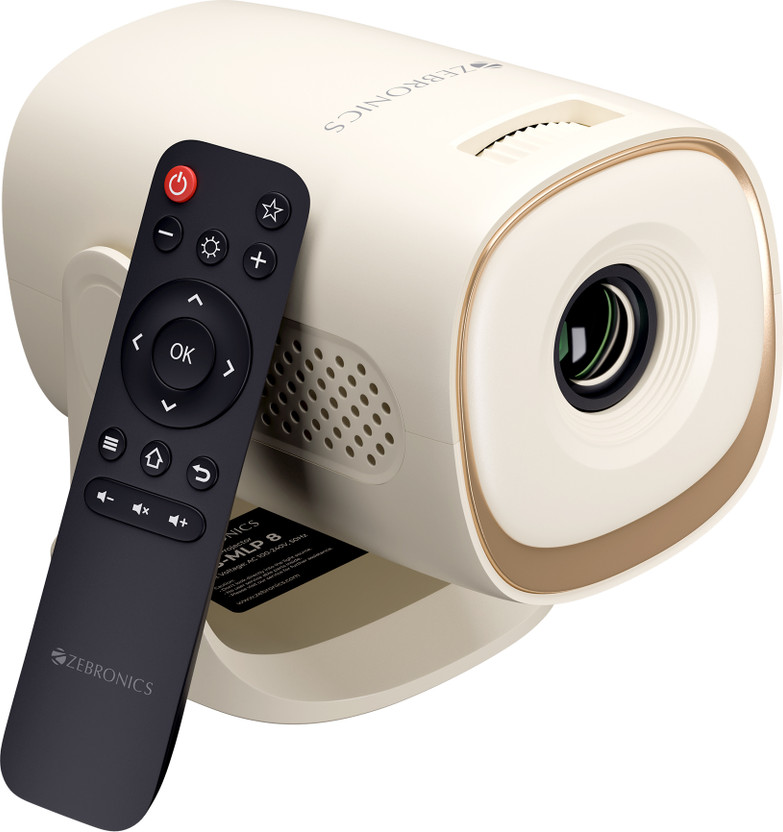 ZEBRONICS PixaPlay 72 Plus (4000 lm) Portable Smart Projector, Up to 304cm Screen, FHD 1080p Support, 4000 Lumens, Auto Keystone, 200 Tilt, 30,000h LED Lamp, Dual Band WiFi, BT v5.4, HDMI ARC, Miracast, Remote Control Projector(Beige)