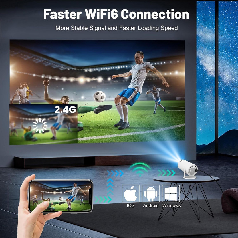 TECHEL Newest LED Smart Projector for Home 4K Support With Best Quality WYK17 Projector Screen (Width 115.5 cm x 44.5 cm Height)