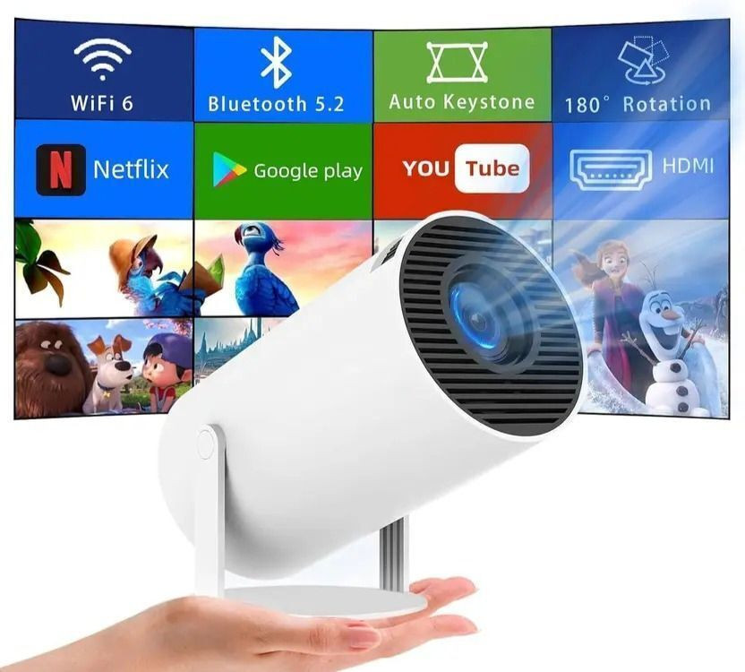 Divine creation HY300 Smart Mini Portable Projector WiFi & Bluetooth|180° Rotating Full HD D214 (4800 lm / 1 Speaker / Wireless / Remote Controller) Portable Projector(White)