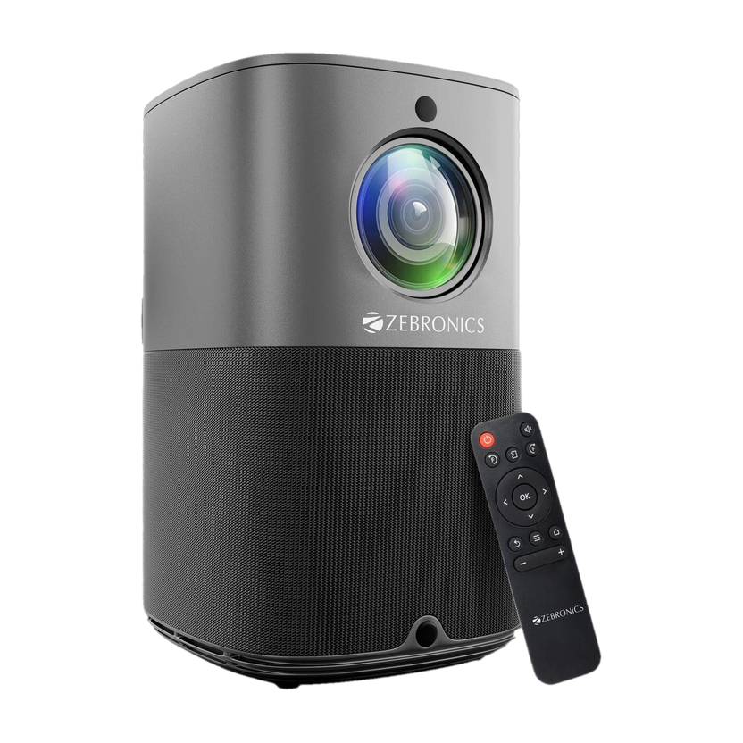 ZEBRONICS ZEB-PIXAPLAY 18 (8200 lm / 1 Speaker / Wireless / Remote Controller) Portable with Dolby Audio, E-focus, 1080p, Dual band WiFi, Wireless screen mirroring, Bluetooth 5.1, App download Android Smart Projector(Metal Grey)